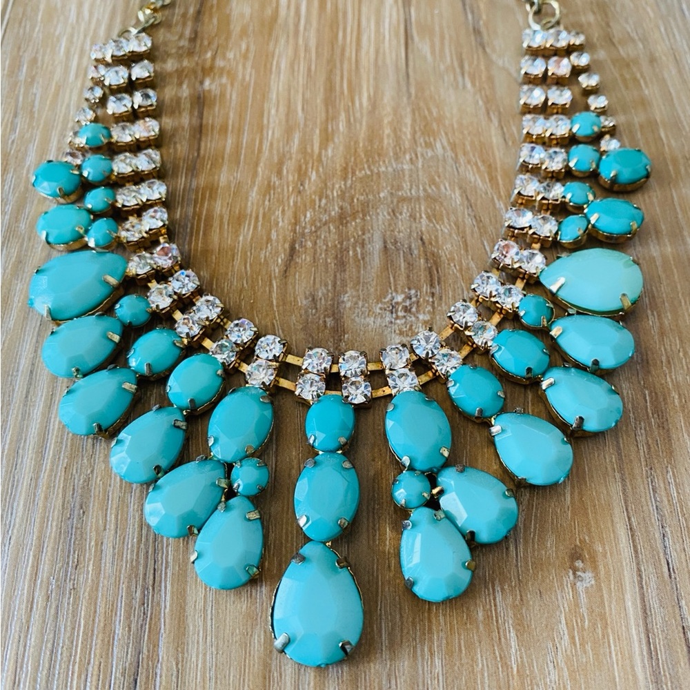Elegant T&J Designs Turquoise and Gold Statement Necklace